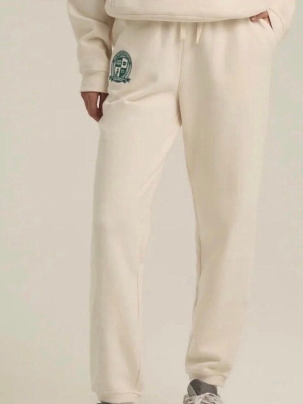 Favorite Daughter Cream Drawstring Joggers with Green Crest